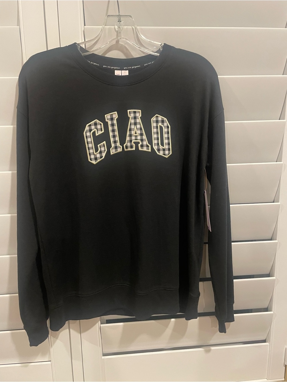 Black 'CIAO' Plaid-Appliqué Crewneck Sweater